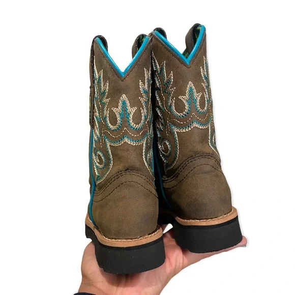 John Deere girls brown blue size 9 cowgirl boots - Picture 3 of 5